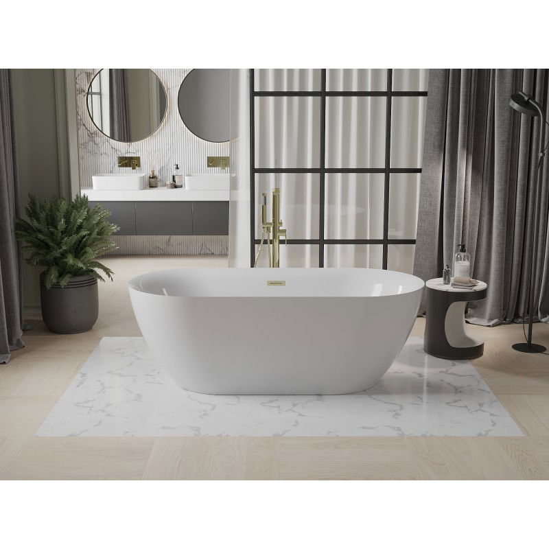 Mexen Roxy free-standing bath 170 x 80 cm, white, brushed gold overflow - 51201708000-55