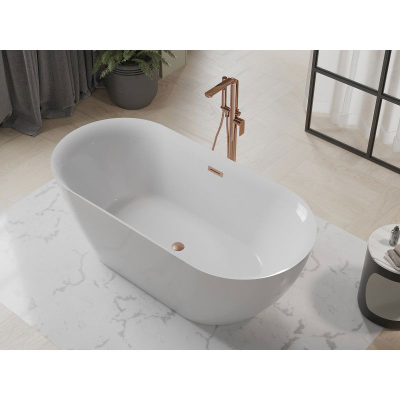 Mexen Roxy freestanding bath 170 x 80 cm, white, brushed copper overflow - 51201708000-65
