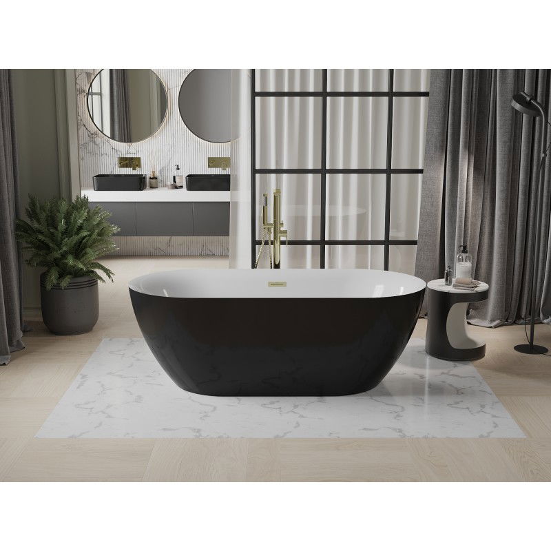 Mexen Roxy freestanding bath 170 x 80 cm, white/black, brushed gold overflow - 51201708075-55