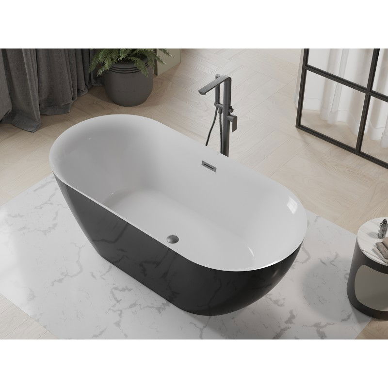 Mexen Roxy freestanding bath 170 x 80 cm, white/black, gun grey brushed overflow - 51201708075-66
