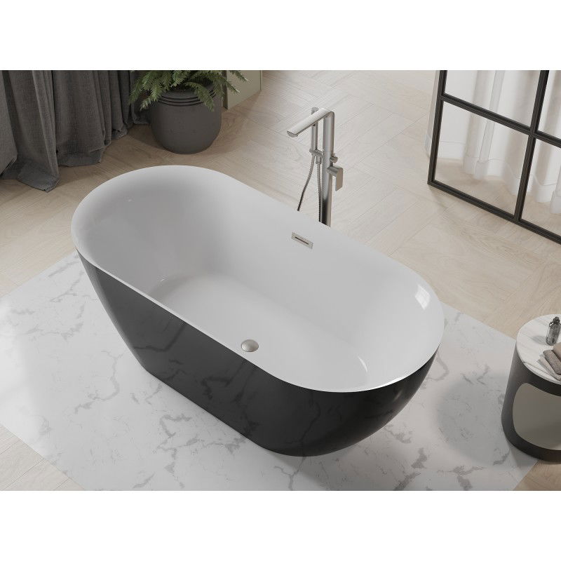 Mexen Roxy free-standing bath 170 x 80 cm, white/black, brushed nickel overflow - 51201708075-97