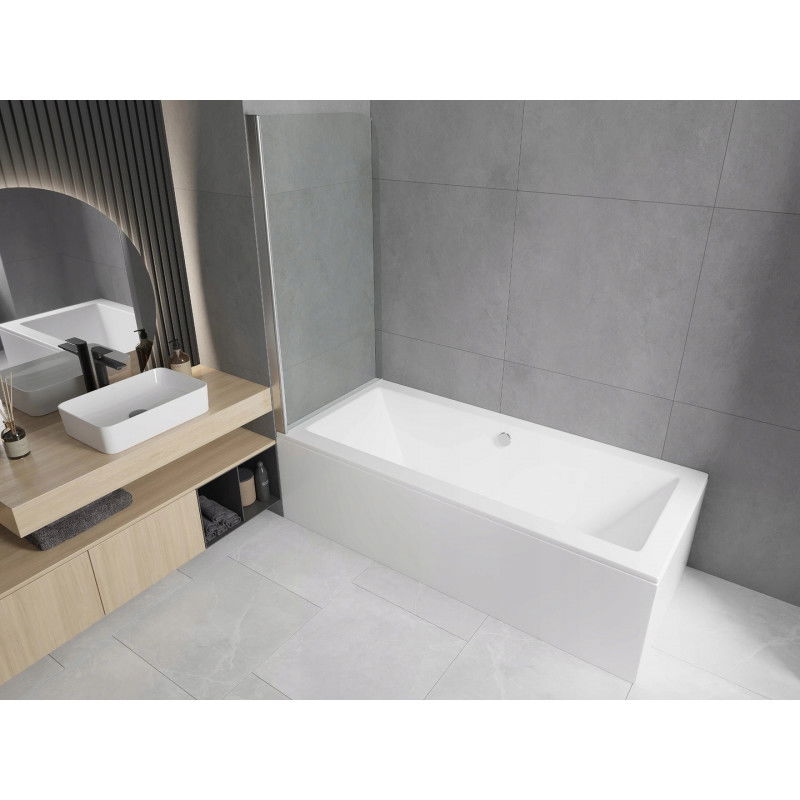 Mexen Cube rectangular bath 170 x 80 cm with housing and 1-wing screen 70 cm, transparent, chrome - 550517080X9007010100