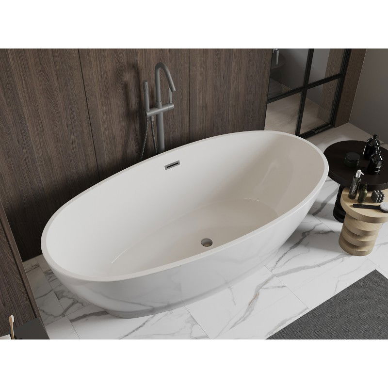 Mexen Bilbao Freestanding Bath 180 x 90 cm, White, Brushed Gun Gray Overflow - 51311809000-66