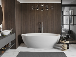 Mexen Bilbao freestanding bathtub 180 x 90 cm, white, gun gray brushed overflow - 51311809000-66