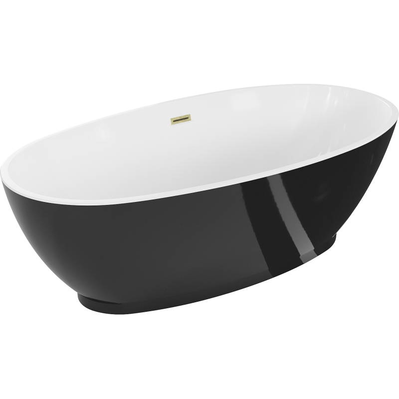 Mexen Bilbao freestanding bath 180 x 90 cm, white/black, brushed gold overflow - 51311809075-55