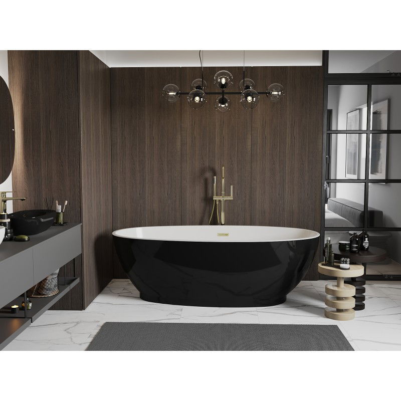 Mexen Bilbao freestanding bath 180 x 90 cm, white/black, gold overflow - 51311809075-50