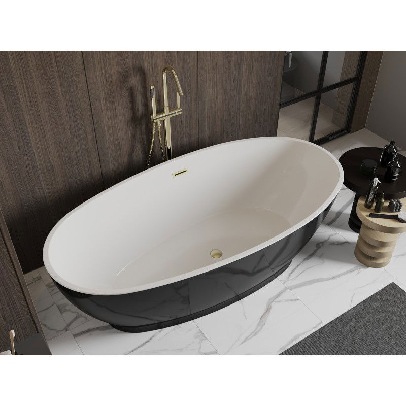 Mexen Bilbao freestanding bath 180 x 90 cm, white/black, gold brushed overflow - 51311809075-55