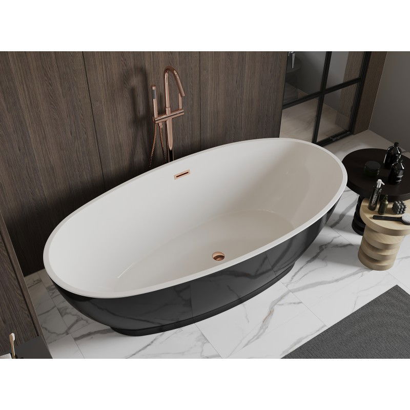 Mexen Bilbao freestanding bath 180 x 90 cm, white/black, overflow pink gold - 51311809075-60