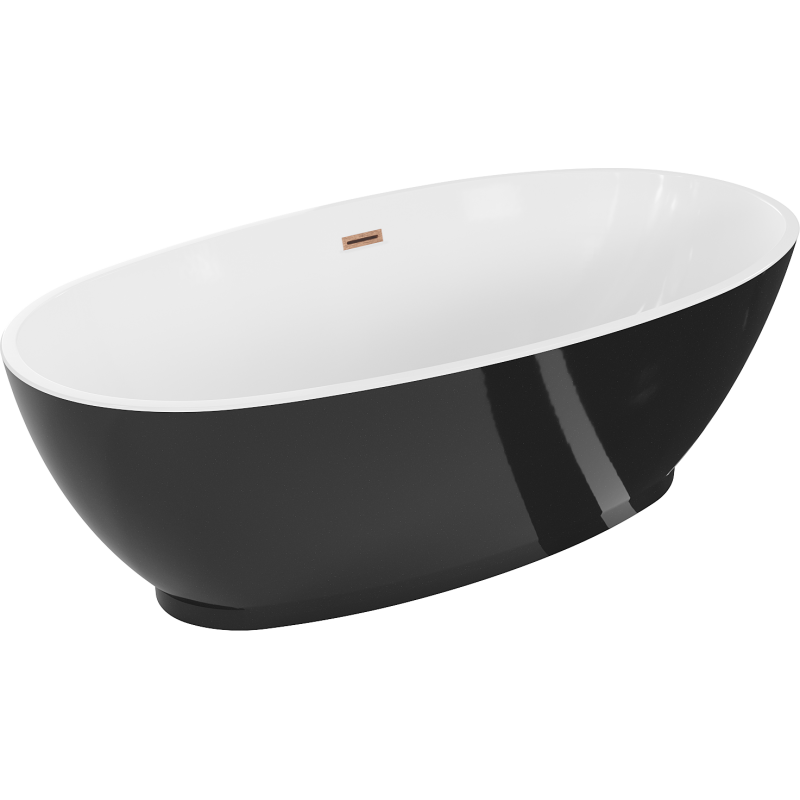 Mexen Bilbao freestanding bath 180 x 90 cm, white/black, brushed copper overflow - 51311809075-65