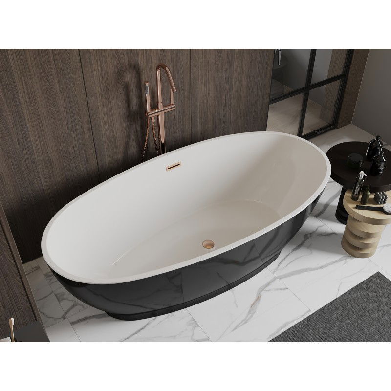 Mexen Bilbao freestanding bath 180 x 90 cm, white/black, brushed copper overflow - 51311809075-65