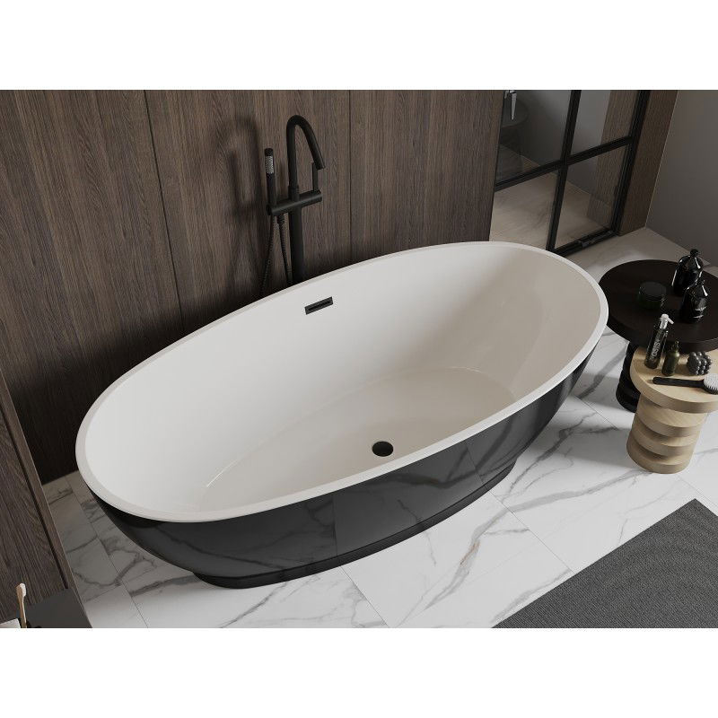 Mexen Bilbao freestanding bath 180 x 90 cm, white/black, black overflow - 51311809075-70