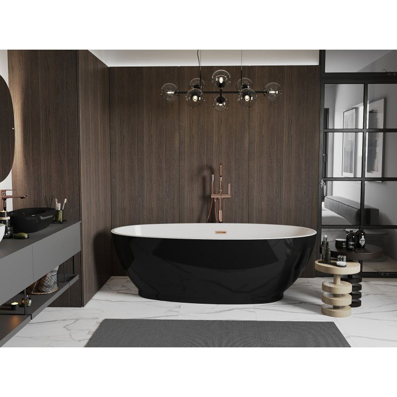 Mexen Bilbao freestanding bath 180 x 90 cm, white/black, brushed copper overflow - 51311809075-65