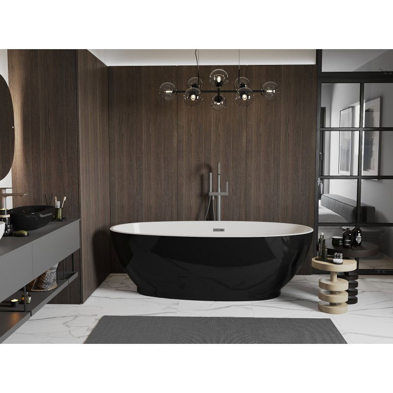Mexen Bilbao freestanding bath 180 x 90 cm, white/black, overflow gun metal - 51311809075-95