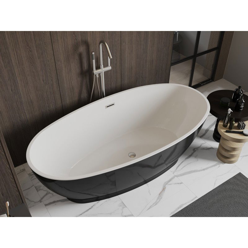 Mexen Bilbao freestanding bathtub 180 x 90 cm, white/black, brushed nickel overflow - 51311809075-97