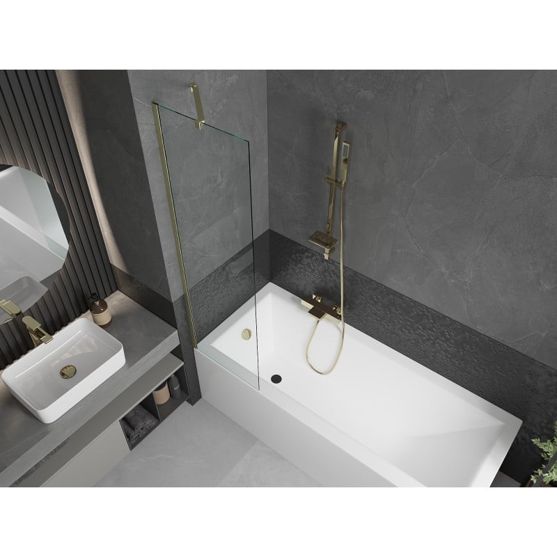 Mexen Next 1-panel bath screen 50 x 150 cm, transparent, brushed gold - 895-050-000-00-00-55