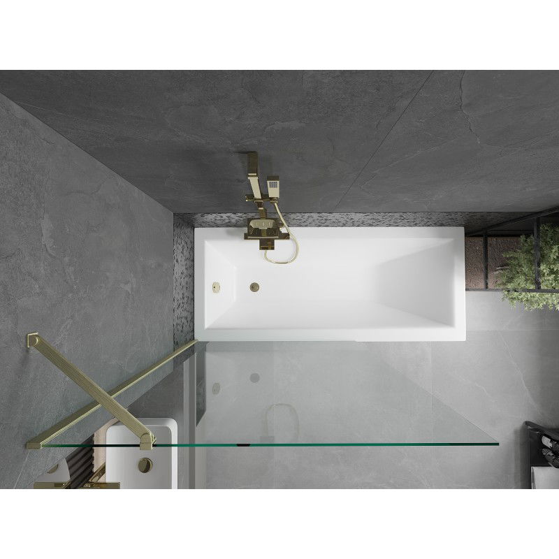 Mexen Next 1-wing Bath Screen 100 x 150 cm, Transparent, Brushed Gold - 895-100-000-00-00-55