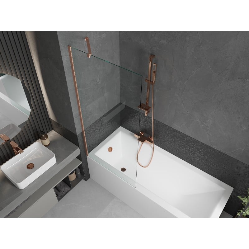 Mexen Next One-Wing Bath Screen 80 x 150 cm, Transparent, Brushed Copper - 895-080-000-00-00-65