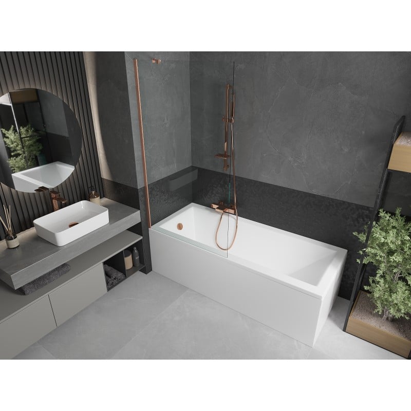 Mexen Next 1-wing Bath Screen 90 x 150 cm, transparent, brushed copper - 895-090-000-00-00-65