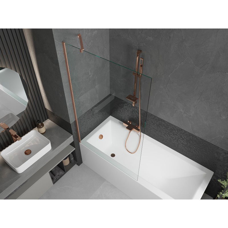 Mexen Next single-fold bath screen 100 x 150 cm, transparent, brushed copper - 895-100-000-00-00-65