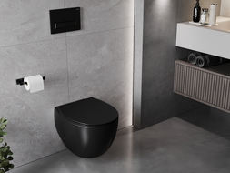 Mexen Egg Rimless Toilet Bowl with Soft-Close Slim Seat, Duroplast, Matte Black - 30245070