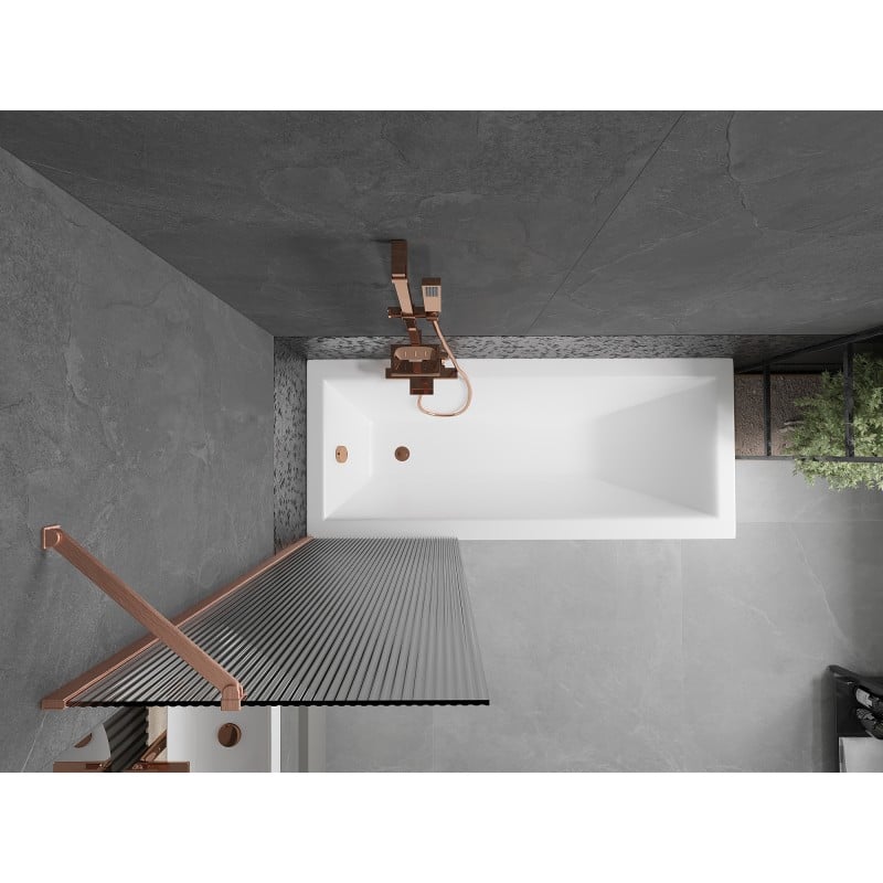 Mexen Next 1-wing bath screen 60 x 150 cm, frosted stripes, brushed copper - 895-060-000-00-09-65