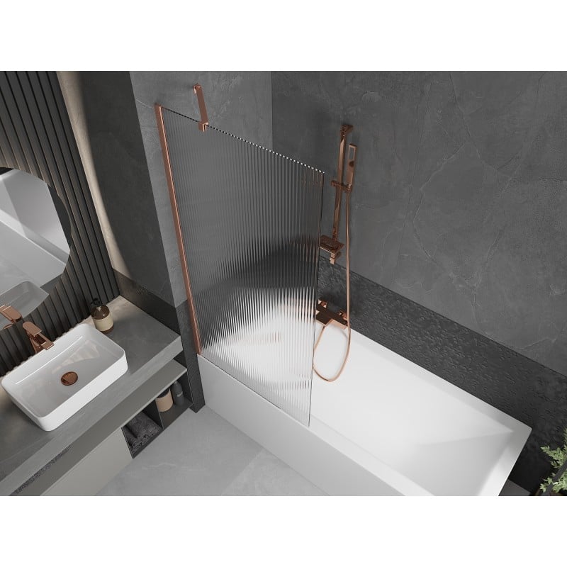 Mexen Next 1-wing Bath Screen 80 x 150 cm, Stripes, Brushed Copper - 895-080-000-00-09-65