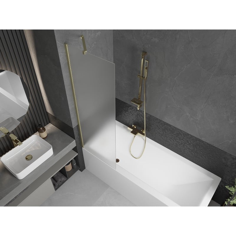 Mexen Next 1-wing Bath Screen 60 x 150 cm, Frosted, Brushed Gold - 895-060-000-00-30-55