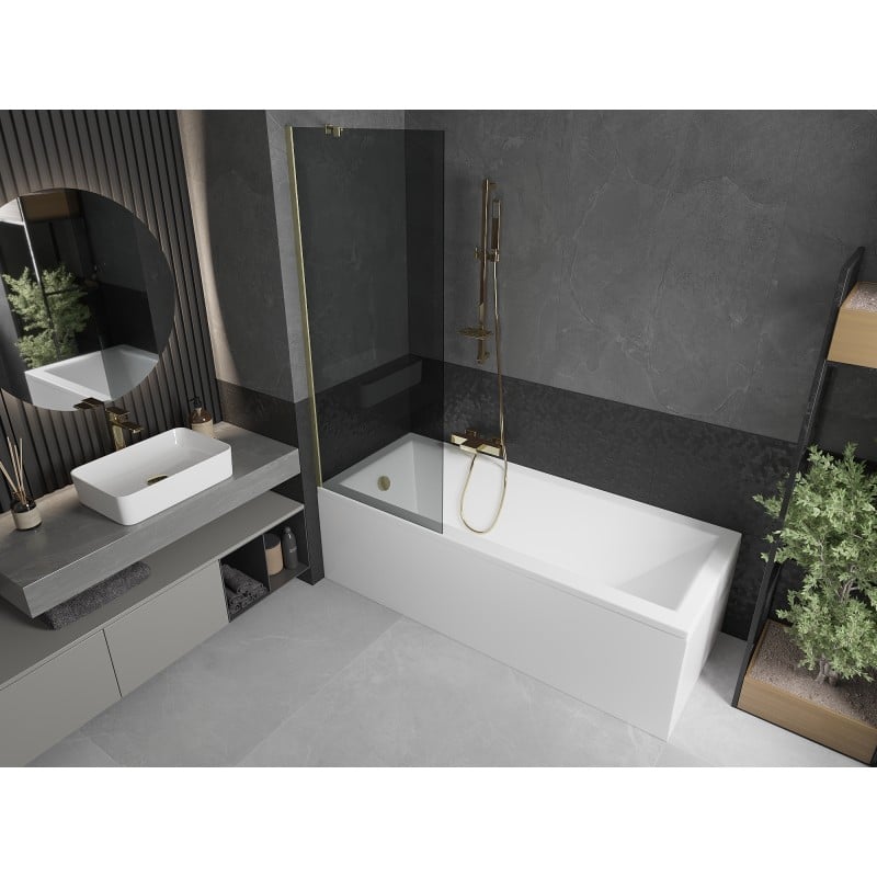 Mexen Next 1-wing Bath Screen 70 x 150 cm, Graphite, Brushed Gold - 895-070-000-00-40-55