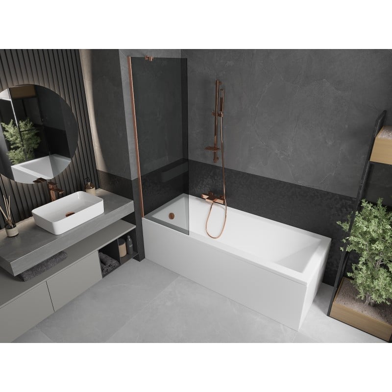 Mexen Next 1-wing bath screen 60 x 150 cm, graphite, brushed copper - 895-060-000-00-40-65