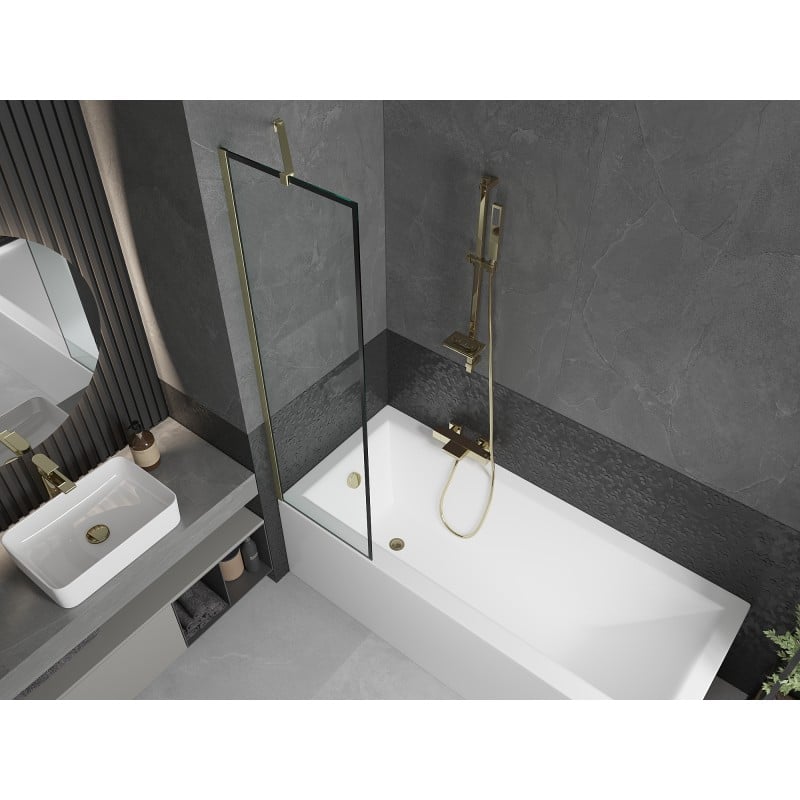 Mexen Next shower screen 1-wing 50 x 150 cm, black frame, brushed gold - 895-050-000-00-70-55