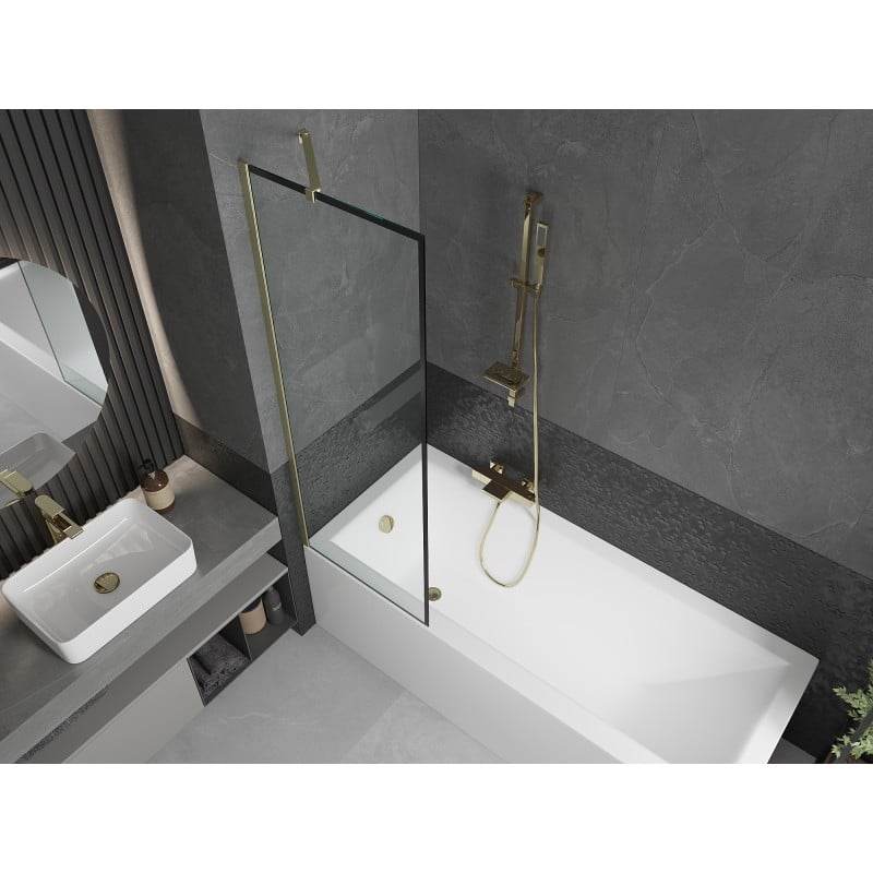 Mexen Next 1-winged Bath Screen 60 x 150 cm, Black Frame, Brushed Gold - 895-060-000-00-70-55