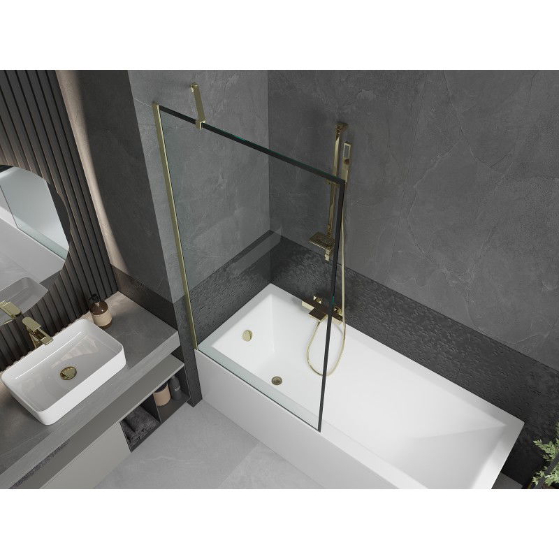 Mexen Next 1-panel bath screen 90 x 150 cm, black frame, brushed gold - 895-090-000-00-70-55