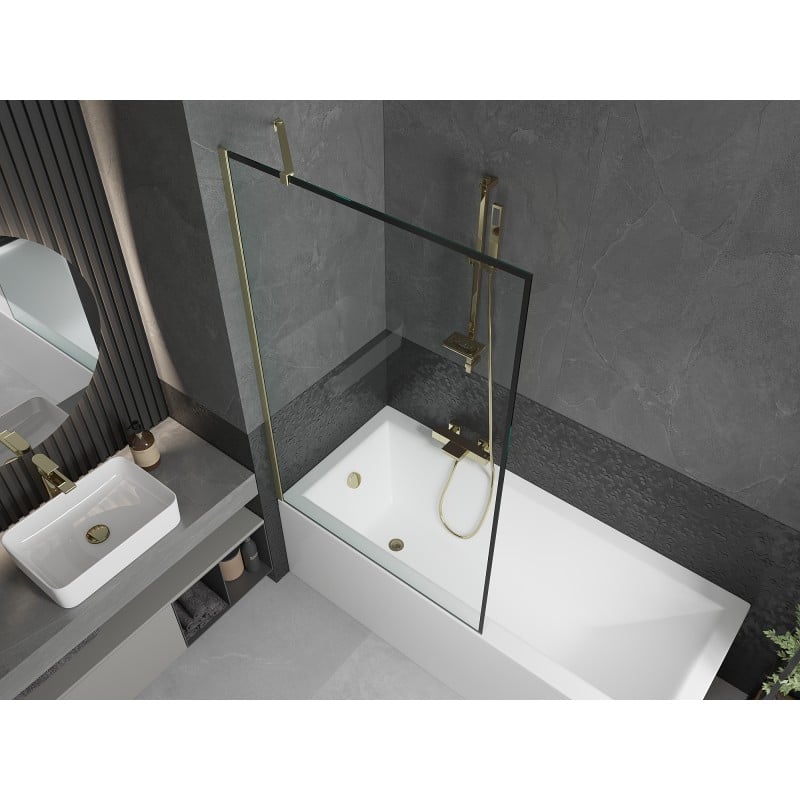 Mexen Next 1-Panel Bath Screen 100 x 150 cm, Black Frame, Brushed Gold - 895-100-000-00-70-55