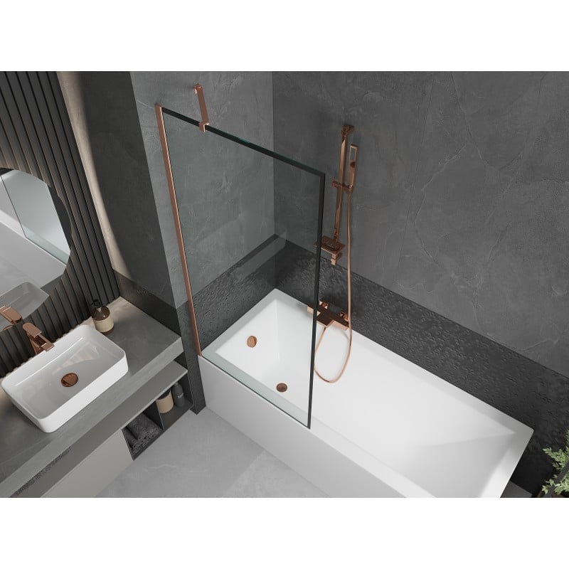 Mexen Next 1-wing Bath Screen 80 x 150 cm, Black Frame, Brushed Copper - 895-080-000-00-70-65