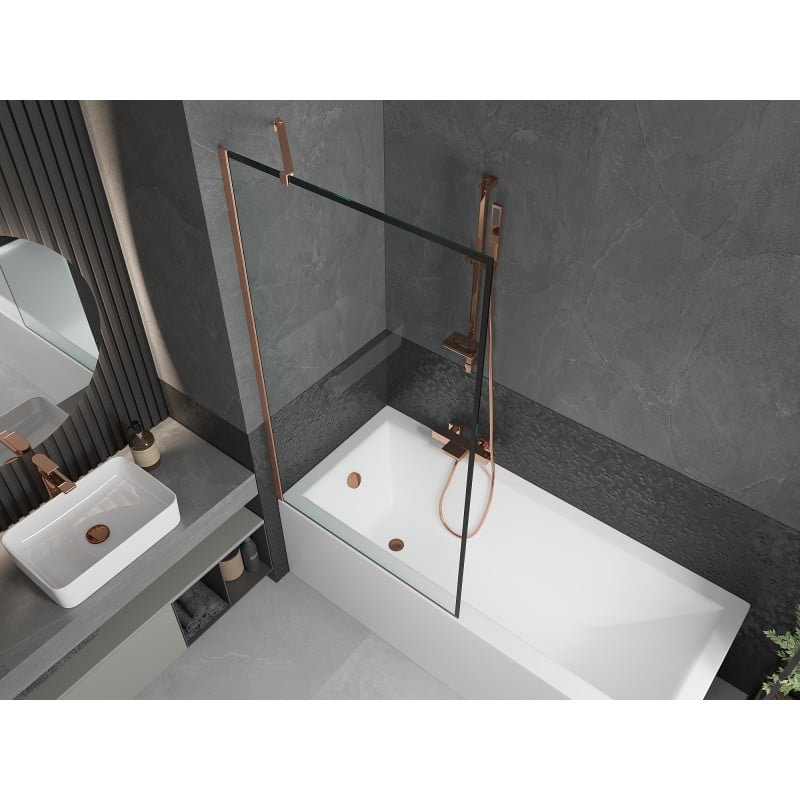 Mexen Next 1-panel bath screen 90 x 150 cm, black frame, brushed copper - 895-090-000-00-70-65