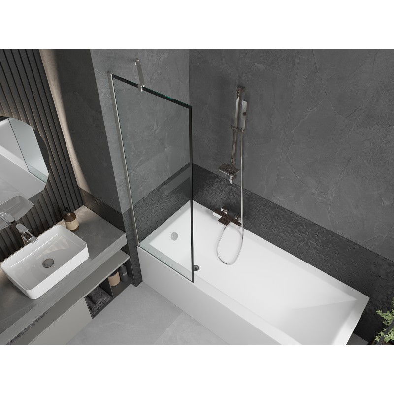 Mexen Next 1-panel bath screen 60 x 150 cm, black frame, brushed nickel - 895-060-000-00-70-97