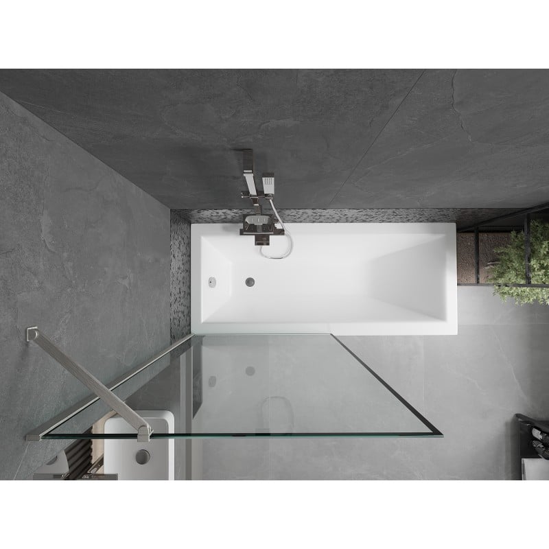Mexen Next 1-Panel Bath Screen 90 x 150 cm, Black Frame, Brushed Nickel - 895-090-000-00-70-97