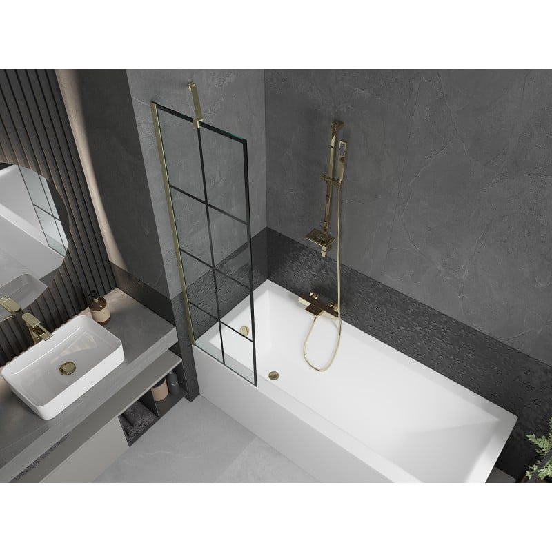 Mexen Next 1-wing Shower Screen 50 x 150 cm, Black Grid, Brushed Gold - 895-050-000-00-77-55