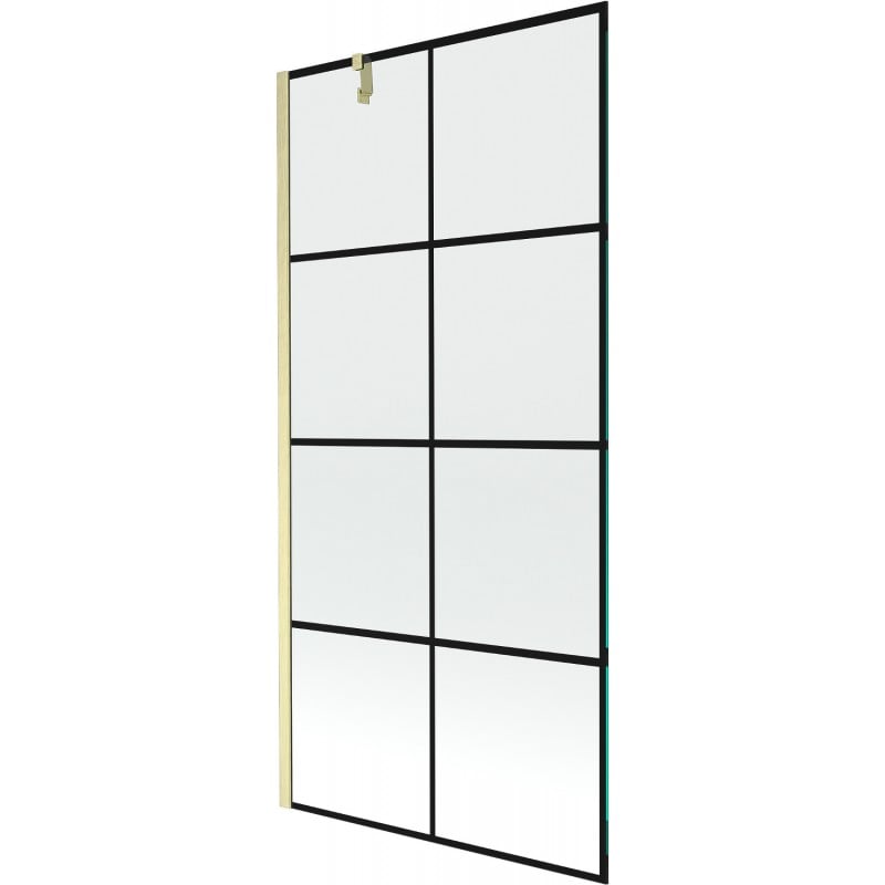 Mexen Next 1-panel bath screen 90 x 150 cm, black grid, brushed gold - 895-090-000-00-77-55