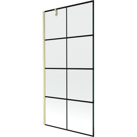 Mexen Next 1-panel bath screen 90 x 150 cm, black grid, brushed gold - 895-090-000-00-77-55