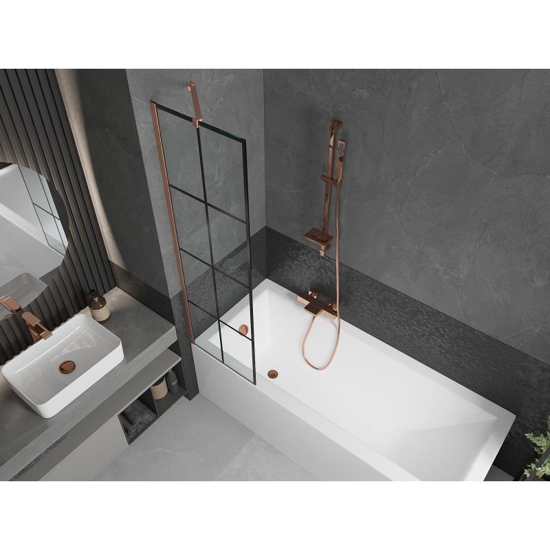 Mexen Next 1-panel shower screen 50 x 150 cm, black grid, brushed copper - 895-050-000-00-77-65