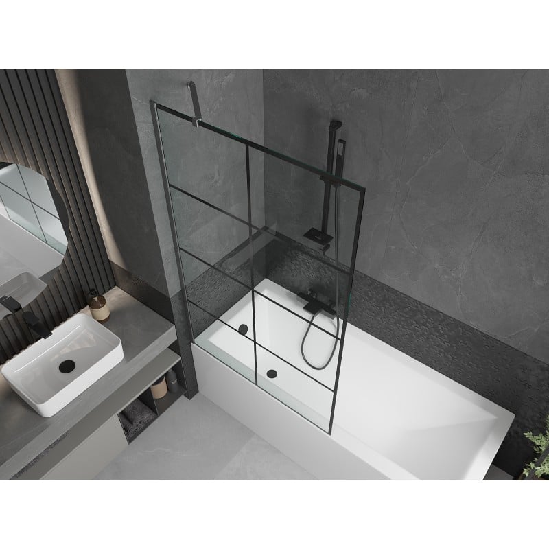 Mexen Next 1-wing Bath Screen 100 x 150 cm, Black Grid, Brushed Gun Gray - 895-100-000-00-77-66