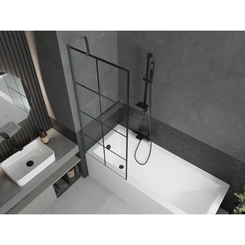 Mexen Next One-Panel Bath Screen 70 x 150 cm, Black Grid, Gun Metal - 895-070-000-00-77-95