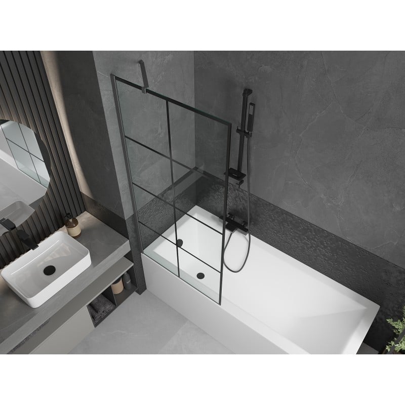 Mexen Next 1-panel bath screen 80 x 150 cm, black grid, gun metal - 895-080-000-00-77-95
