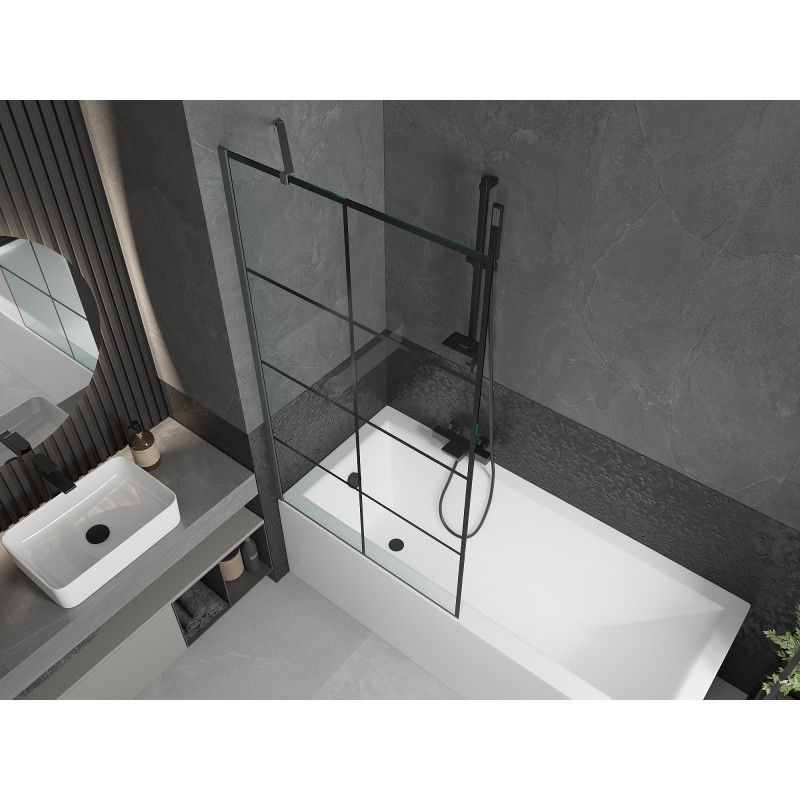 Mexen Next 1-wing shower screen 90 x 150 cm, black grid, gun metal - 895-090-000-00-77-95