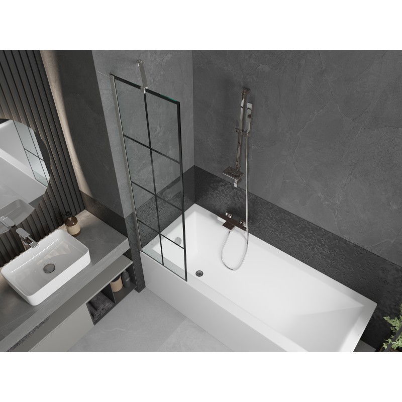 Mexen Next 1-wing bath screen 50 x 150 cm, black grid, brushed nickel - 895-050-000-00-77-97