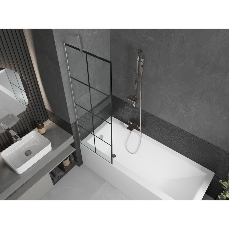 Mexen Next 1-panel bathtub screen 60 x 150 cm, black grid, brushed nickel - 895-060-000-00-77-97