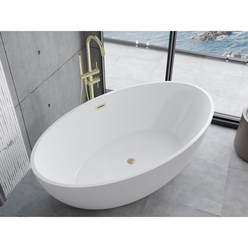 Mexen Nike Freestanding Bathtub 175 x 100 cm, White, Brushed Gold Overflow - 54071751000-55