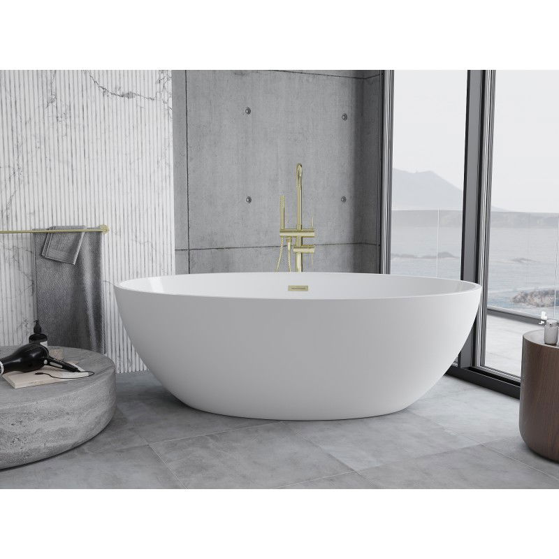 Mexen Nike Freestanding Bathtub 175 x 100 cm, White, Brushed Gold Overflow - 54071751000-55