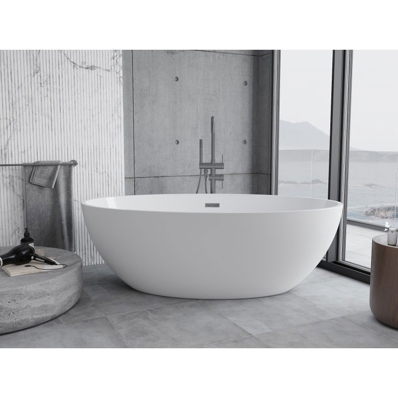 Mexen Nike freestanding bathtub 175 x 100 cm, white, brushed gun gray overflow - 54071751000-66